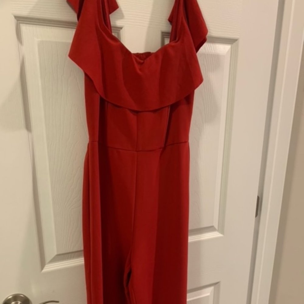 OFF THE SHOULDER RED PALAZO PANT JUMPSUIT